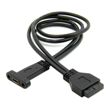 1 шт., однопортовый разъем USB 3.1 Type C, разъем USB-C для материнской платы USB 3.0, 19-контактный Разъемный кабель, черный 50 см