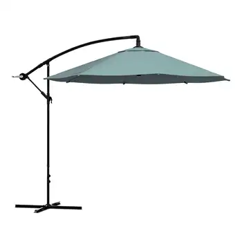 10–футовый зонт для патио со смещенным козырьком от солнца с основанием, пыльно-зеленый