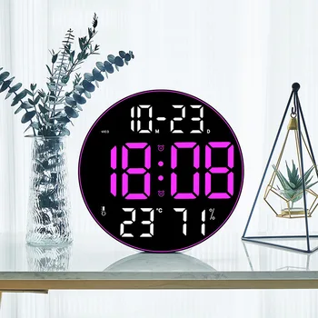 12-дюймовые светодиодные круглые настенные часы с большим экраном Romote Control, отображением влажности, температуры, даты, цифровым будильником, настольным декором