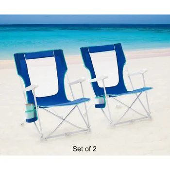 2-Pack Mainstays Складной Жесткий Подлокотник, пляжная сумка, стул с сумкой для переноски, синий пляжный стул, уличный стул, стул для кемпинга