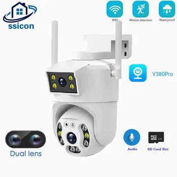 4-Мегапиксельная камера безопасности с двумя объективами, WIFI, Умный дом, цветная камера ночного видения, Водонепроницаемая камера видеонаблюдения V380 Pro, автоматическое отслеживание