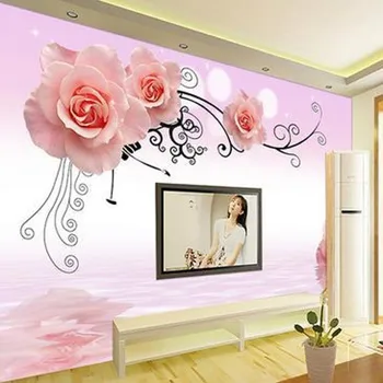 beibehang Розовое отражение Пользовательские обои 3D большая спальня гостиная диван ТВ фон фреска papel de parede фотообои
