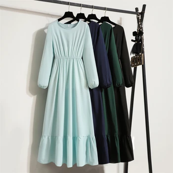 Cacocala 2023, Весеннее новое Женское однотонное платье с длинным рукавом и круглым вырезом, Повседневное шифоновое платье, Женские длинные платья