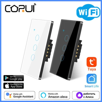 CoRui 1/2/3/4gang TUYA WiFi Умный сенсорный выключатель Стандарта ЕС Настенная Кнопка 120*72 мм Нейтральный Провод Поддержка Alexa Google Home