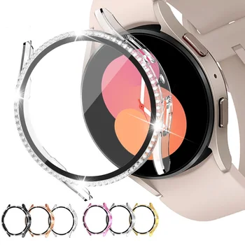Funda + cubierta de cristal совместимый Samsung Galaxy Watch4 44 мм 40 мм для Samsung Watch 5 40 мм 44 мм Устойчивый к Падению Чехол с Бриллиантами