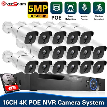 H.265 + POE Система Видеонаблюдения 16CH Наружная 5-Мегапиксельная Аудио PoE IP-камера IR-CUT Дневного Ночного Видения P2P Комплект Видеонаблюдения XMEye