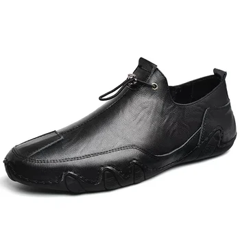 Slip-On] Модная мужская повседневная обувь, Кожаные лоферы высокого качества, мягкая легкая обувь на плоской подошве, мужская обувь для вождения