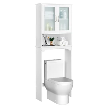 SmileMart Деревянный шкаф для хранения в туалете, 3 полки для ванной комнаты, белый шкаф для хранения в ванной