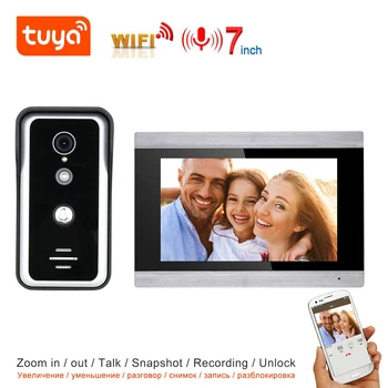 TUYA 4 Проводной Видеодомофон TUYA, система видеодомофона WIFI, домашний Домофон с 7-дюймовым сенсорным дисплеем AHD 1080P, дверной звонок