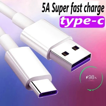 USB-кабель 5A Supercharge Type C Для Huawei P20 Lite P30 P40 Pro Honor 10 20 30 Redmi Note 9 Быстрая Зарядка USB C Type C Телефонный Кабель