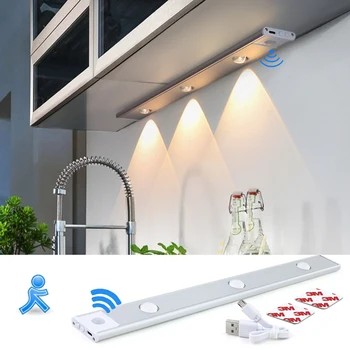 USB Светодиодный ночник Ультратонкий светильник для шкафа Светодиодный Датчик движения Беспроводной Светильник для кухонного шкафа Ночной светильник для спальни