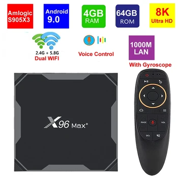 X96 Max Plus 8K Smart TV Box Amlogic S905X3 Четырехъядерный 4 ГБ 64 ГБ Android 9,0 5G Двойной WIIF BT4.0 1000M Lan 8K HDR H.265 телеприставка