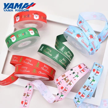 YAMA 1 дюйм 25 мм Шириной Рождественская Крупнозернистая Лента 100 ярдов для Упаковки Ремесел Свадебное Украшение Ремесло Тканый Печатный Зеленый Красный