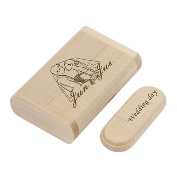 Бесплатные образцы Деревянный USB 2.0 флэш-накопитель реальной емкости Флеш-накопитель Свадебная подарочная коробка Memory Stick 64 ГБ/32 ГБ/16 ГБ Пользовательский логотип U Диск
