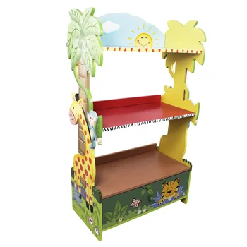 Деревянная книжная полка Sunny Safari Kids с ящиками для хранения, многоцветная, Древесноволокнистая плита средней плотности