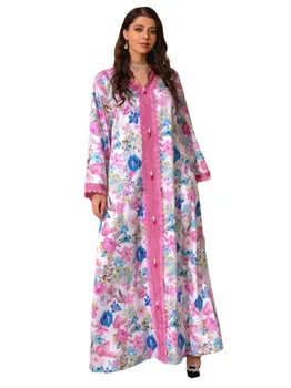 Женская Джалабия с цветочной вышивкой, Гипюр, кружевная вставка, платье-хиджаб, Кафтан с этническим принтом, Роскошные скромные платья в Дубае, Рамадан