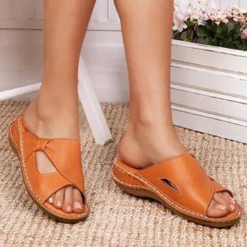 Женские сандалии-гладиаторы в стиле ретро, летняя обувь для женщин, Вьетнамки, Модные пляжные женские Сандалии, Тапочки, Женская обувь Большого размера 43