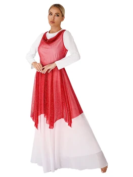 Женское Современное бальное платье для лирических танцев Без рукавов, блестящие прозрачные платья с асимметричным подолом, Танцевальная одежда, костюм для церковного хора