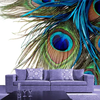 Изготовленная на заказ 3D Большая фреска Спальня Гостиная Диван ТВ Фоновые обои С принтом Синих павлиньих перьев Нетканые фотообои