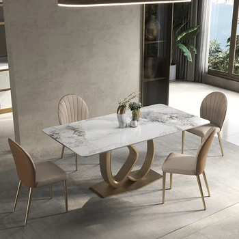 Итальянский легкий Роскошный обеденный стол из яркого сланца, высококлассная ресторанная консоль, Большой плоский пол, креативный мраморный прямоугольный стол