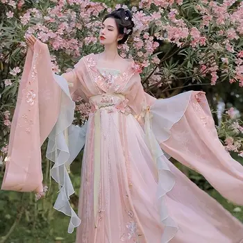 Китайское платье Hanfu, Женская рубашка с большим рукавом и принтом, комплект Hanfu, Карнавальное платье для косплея феи, танцевальное платье Hanfu