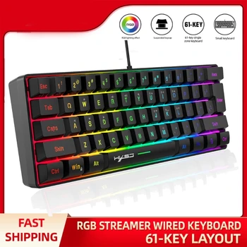 Клавиатура с подсветкой RGB, Ультракомпактная мини-клавиатура, игровая клавиатура с комбинированной функцией, Проводная игровая клавиатура V700, 61 клавиша, многоцветная