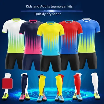 Комплект футбольной майки для мужчин и детей, быстросохнущая дышащая футбольная спортивная одежда на заказ из полиэстеровой ткани 