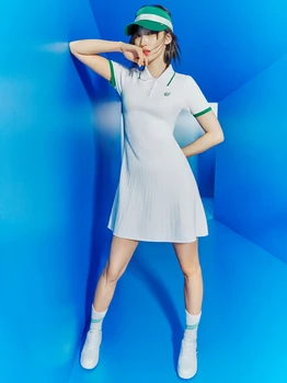 Корейская одежда для гольфа, Женское Весенне-летнее Быстросохнущее трикотажное платье с коротким рукавом, Спортивное платье для тенниса с двумя ушками