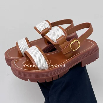 Летние новые сандалии, женские босоножки в горошек, дизайн с одним ремешком, нескользящие сандалии в стиле ретро с круглым носком, женская обувь на платформе с открытым носком