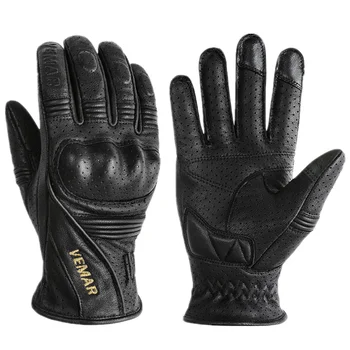 Мотоциклетные перчатки в стиле Ретро из овчины, кожаные перчатки для езды на велосипеде, износостойкие, дышащие мотоциклетные перчатки с полными пальцами