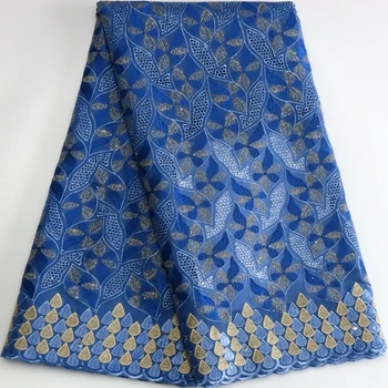 Небесно-Голубая Высококачественная Африканская хлопчатобумажная кружевная ткань, Швейцарская вуаль, вышивка, Кружевная ткань в нигерийском стиле Для женщин, вечернее платье, Сшить