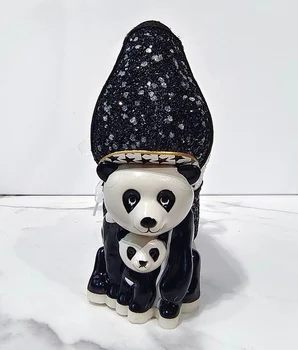 Необычный каблук в виде панды с 3D рисунком, украшенный блестящим кожаным бантом, Сетчатые женские туфли-лодочки без застежки, Милая обувь с разноцветными пайетками