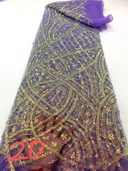 Новейшая фиолетовая африканская кружевная ткань с блестками и бусинами, Французские сетчатые кружева, Высококачественная нигерийская кружевная ткань 2022 года для вечернего шитья