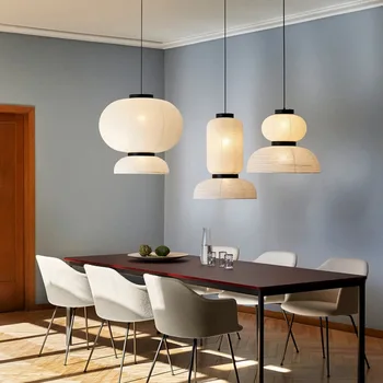 Новый дизайн, люстра из рисовой бумаги со светодиодной подсветкой E27 Для столовой, Домашний декор в стиле Ваби Саби, Подвесная люстра из дуба, светильники в скандинавском стиле