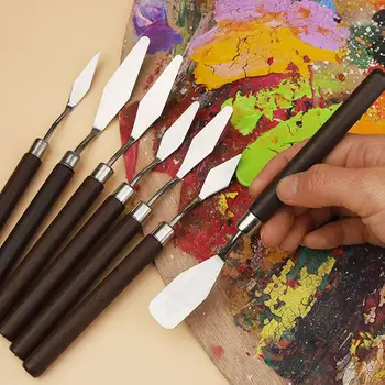 Нож для рисования маслом, набор Ножей для рисования палитрой из нержавеющей стали, 7 предметов, Шпатель для рисования маслом с деревянной ручкой, художественные аксессуары