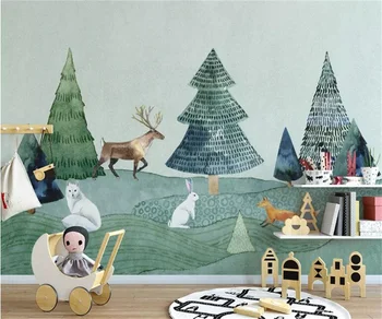 Обои любого размера Современный лесной лось скандинавский пейзаж диван фон детской комнаты обои papel de parede