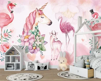 Обои на заказ, розовый простой фон для украшения детской комнаты с фламинго, фрески для гостиной, спальни, 3D обои