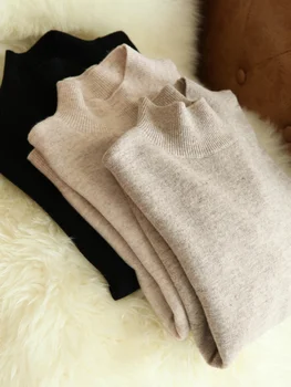 осенне-зимние шикарные нижние свитера, женская мода, пуловер с высоким воротом, тонкий длинный рукав 2023, вязаный джемпер, Мягкий теплый пуловер Femme