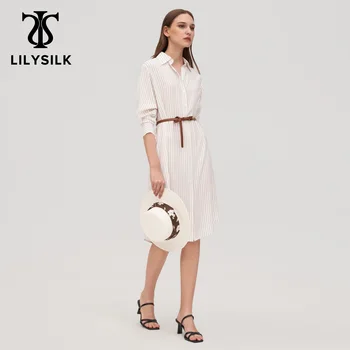 Платье-рубашка LILYSILK в тонкую полоску с фрезией, шелковое платье 19 Momme Charmeuse для элегантных дам