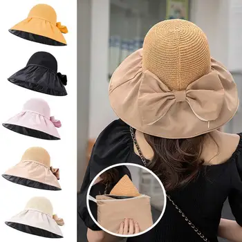 Пляжные шляпы для взрослых, женские простые соломенные шляпы, летние шляпы для женщин, женские складные дорожные шляпы с бантом, женские Y0f7