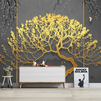 Пользовательские 3D Фотообои В Китайском стиле, Золотые Абстрактные обои с изображением дерева для гостиной, спальни, ТВ-фона, домашнего декора