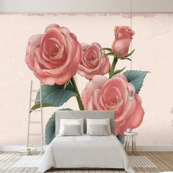Пользовательские 3D фотообои, ручная роспись, винтажные розы, Классический телевизор, минималистичный фон, Украшение дома, обои для стен спальни