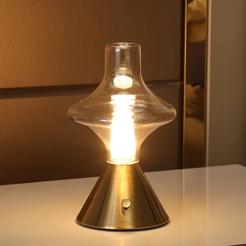 Ретро настольная лампа, светодиодный стеклянный ночник, перезаряжаемый светильник для прикроватной тумбочки в спальне, светильник для атмосферы бара, ресторана
