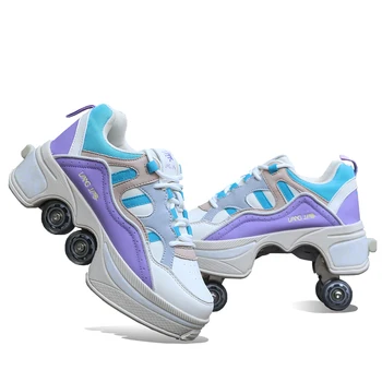Роликовые коньки с деформирующим колесом, обувь для роликовых коньков с 4 колесами, детские повседневные кроссовки для паркура, кроссовки для бега, детские кроссовки для круговой прогулки