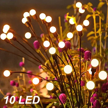 Садовая Солнечная Лампа Firefly 10 LED Наружное Ландшафтное Освещение Водонепроницаемый Парк Дорожка Во Внутреннем Дворе Декор Балкона Фейерверк Газон Свет