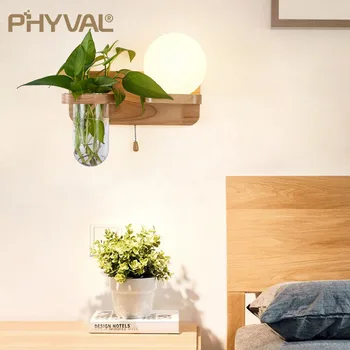 Современная Прикроватная тумбочка для спальни в скандинавском стиле, простой Креативный деревянный светодиодный настенный светильник, декор для гостиной, прохода, коридора, Настенные светильники для растений