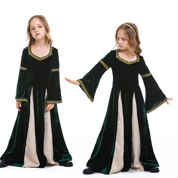 Средневековый костюм Принцессы Королевы Эпохи Возрождения для Косплея, Детский костюм, Халат, Зеленые Юбки, Платье для маленьких девочек, Костюмы для Вечеринки на Хэллоуин