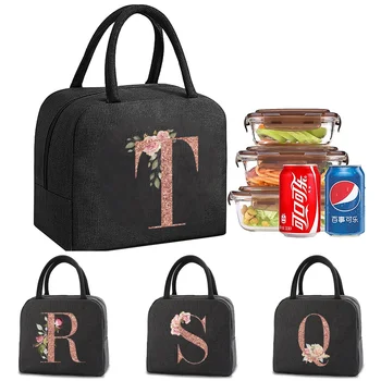 Термальный ланчбокс, сумка для ужина, холщовые сумки с надписью из розового золота, коробка для завтрака для пикника, школьные сумки для ланча для детей, сумка для еды