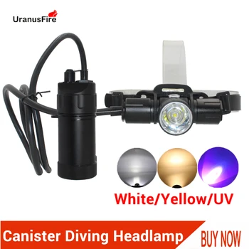 Фара для Дайвинга с Канистрой, светодиодный фонарик для Подводного плавания, Белый, желтый, УЛЬТРАФИОЛЕТОВЫЙ свет, подводное видео, 100 м, Водонепроницаемая налобная фара разделенного типа