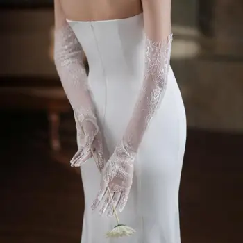 Элегантные Белоснежные Кружевные Свадебные Перчатки Новая Длинная Свадебная Перчатка Простая Gant Mariage Femme Guanti Sposa